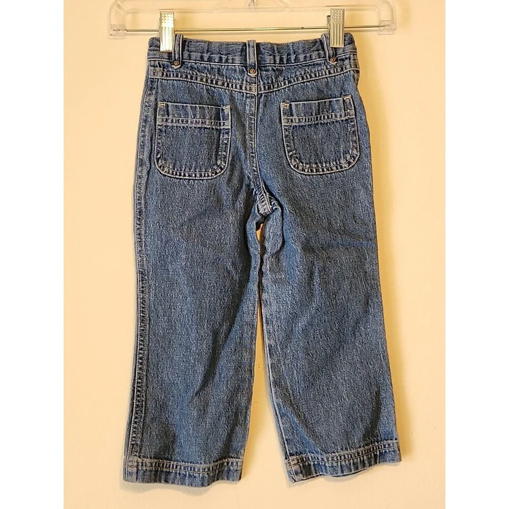 Vintage Genuine Kids OshKosh Girls Jeans 3T Adjustable Waist Flower Patch Y2K
